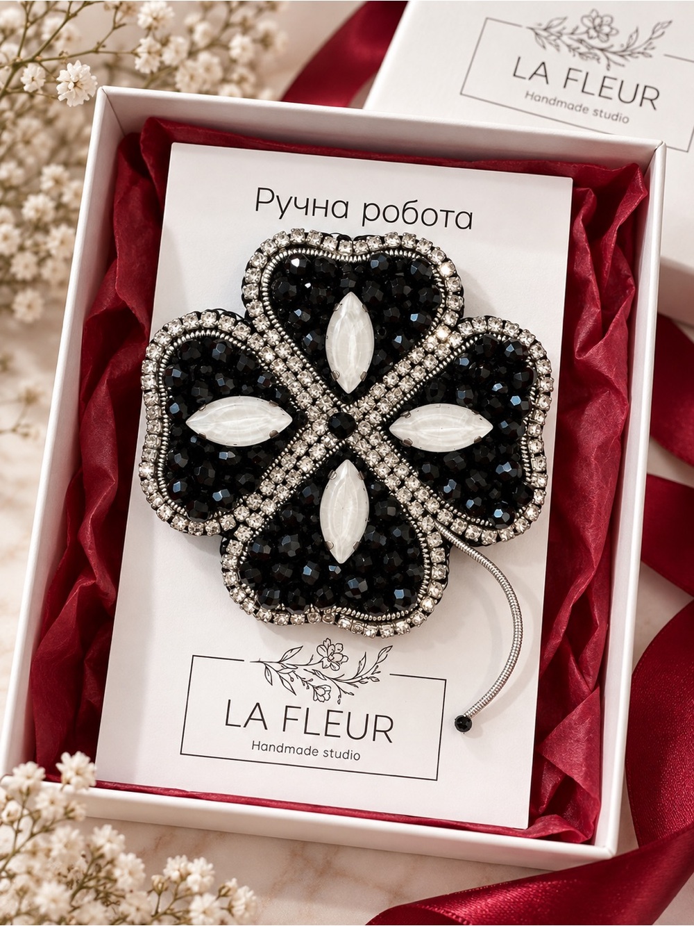 Handmade Black & Silver Statement Brooch — One-of-a-Kind